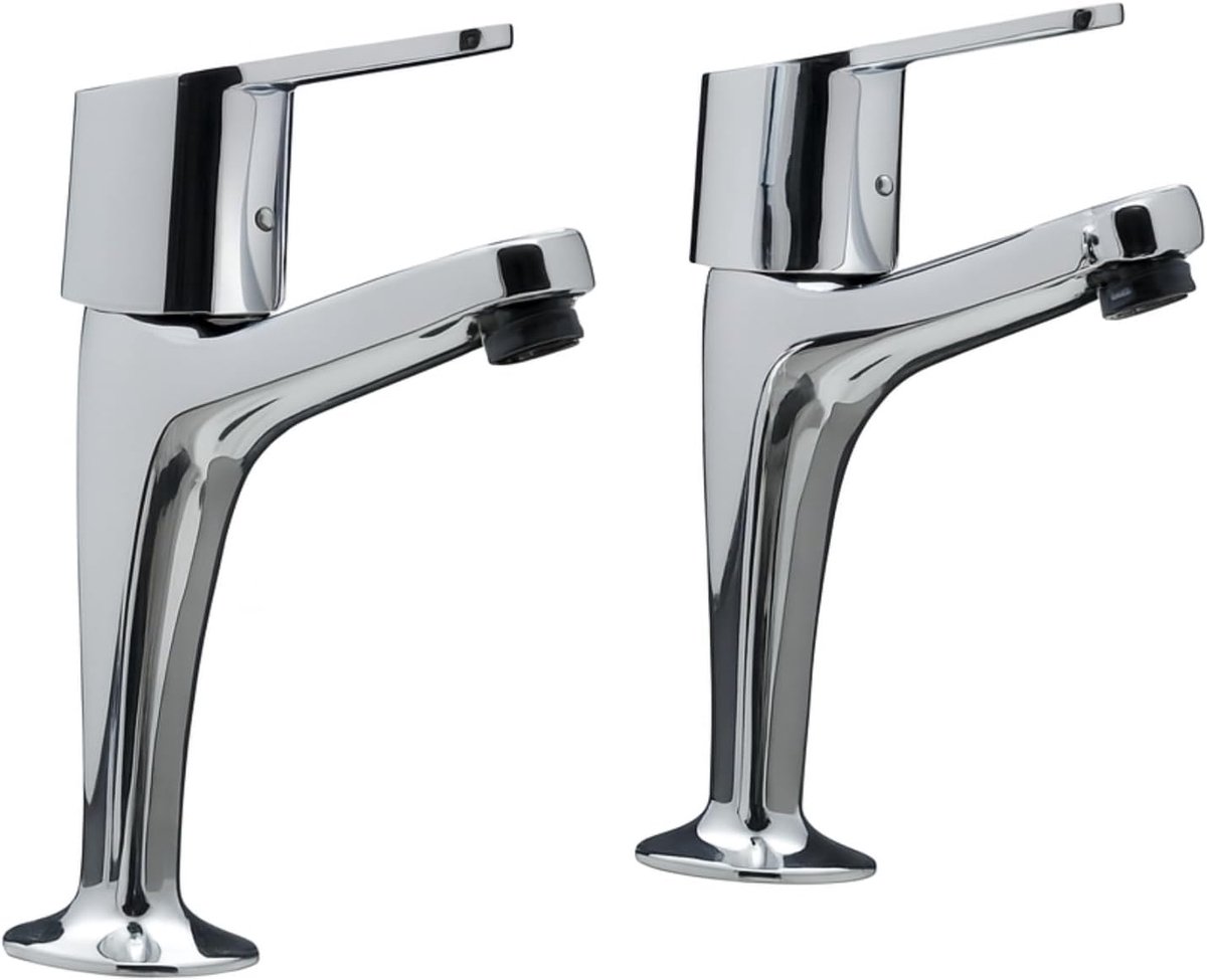 PHG S12 keukenkraanpaar met hoge hals - Chromen wastafelpijlerkranen, hendelgrepen, UK sanitair - ShopVlot