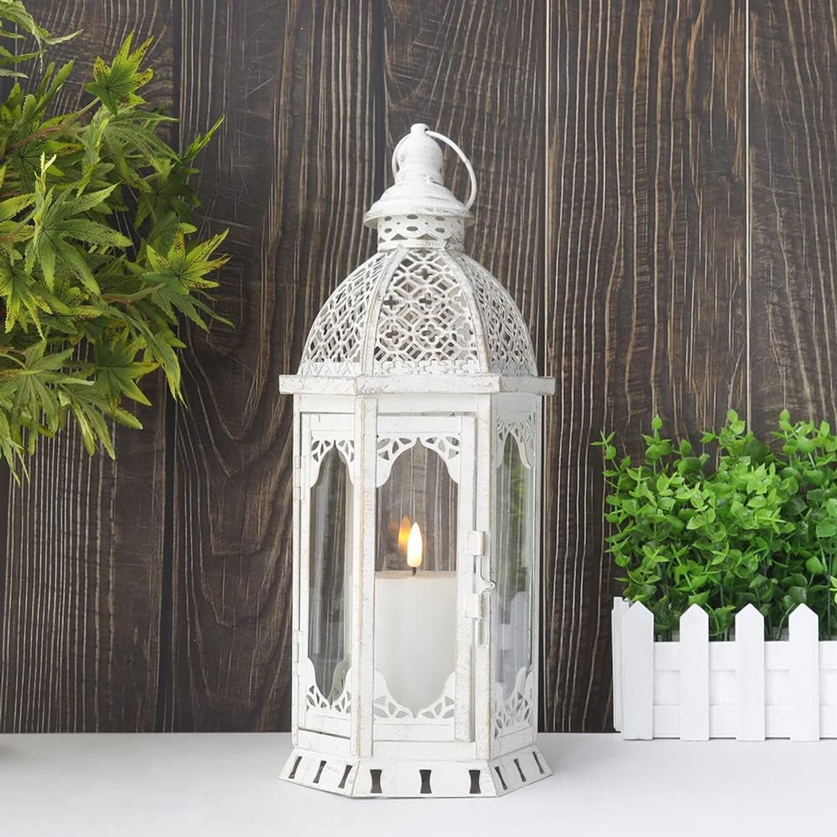 JHY DESIGN Decorative Candle Lantern 15''H Vintage Metal Candle Holder for Garden Living Room Indoor Outdoor Parties - ShopVlot