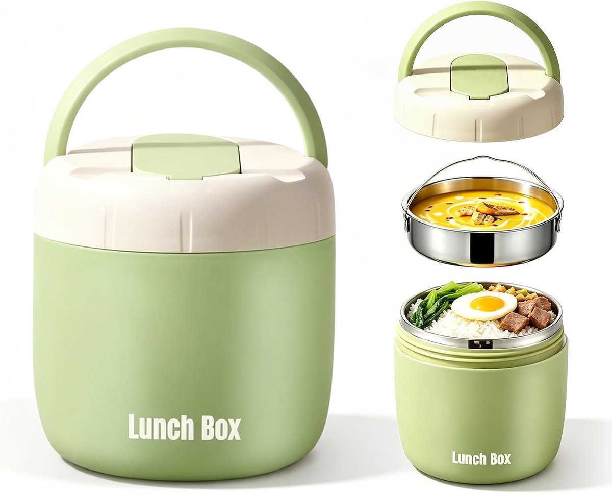 1300 ml thermocontainer voor eten, thermokom, warmhoudcontainer eten met opvouwbare lepel, voor het bewaren van meel - ShopVlot