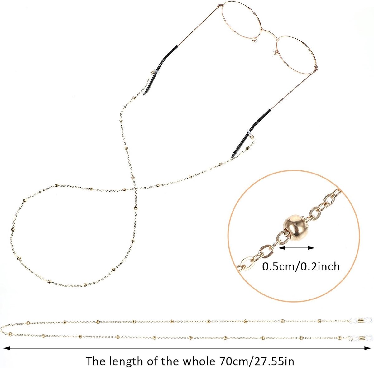 Elegante 70 cm brillenketting met parels - Anti-verlies lanyard voor leesbrillen, zonnebrillen en sportbrillen