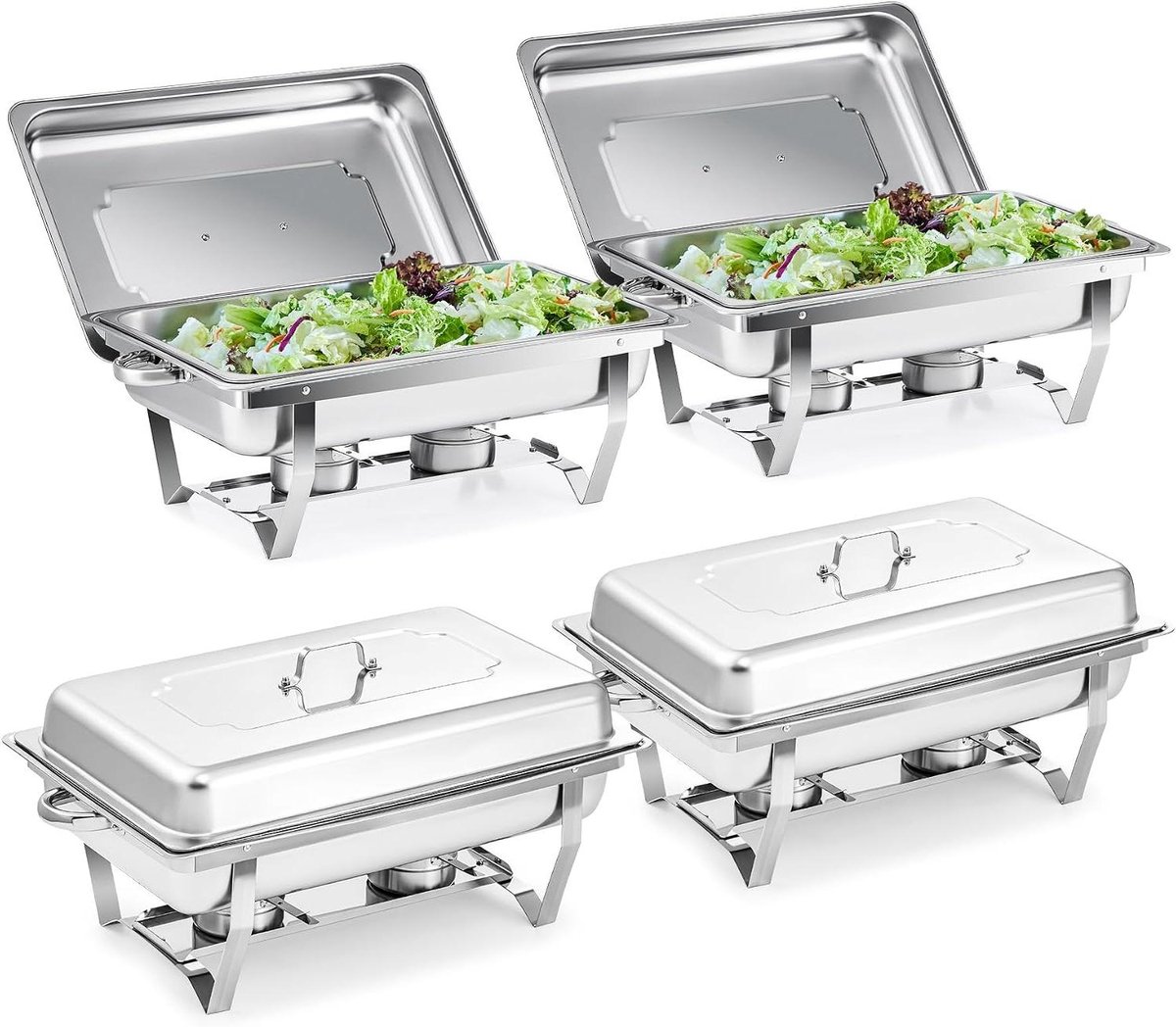 Warmhouders Set - Buffet Warmhouders - Catering Buffet - Stapelbaar Ontwerp - 4x 9L Bakken - Zilver