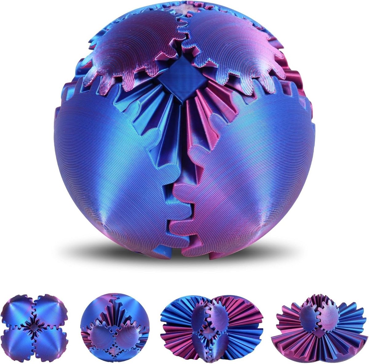 3D Geprinte Gear Ball Fidget Speelgoed - Steampunk Spider Bal, Stressverlichting en Cadeau voor Kinderen en Volwassenen, Rood en Blauw - 8cm