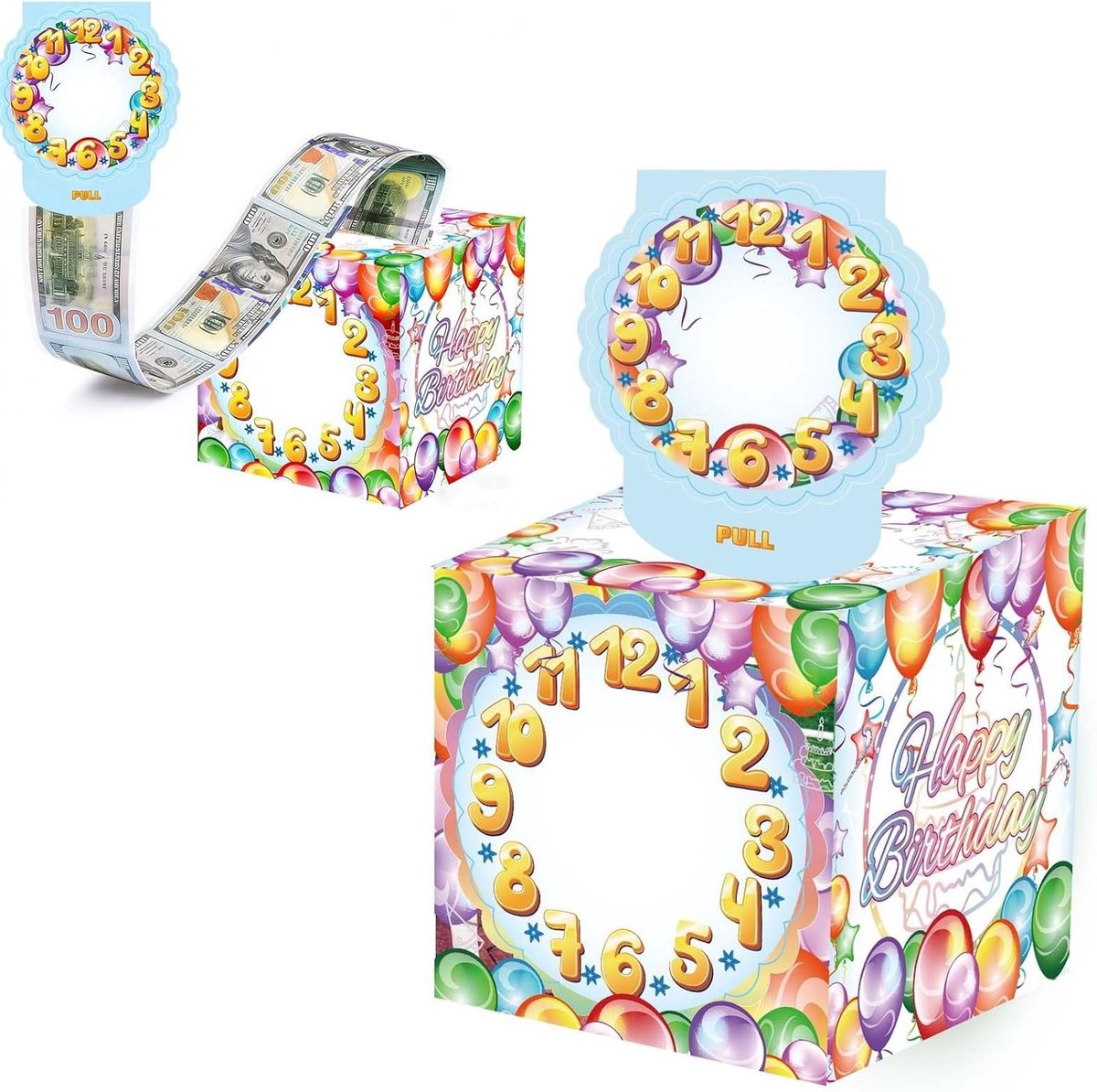 Verjaardag Geldbox met Trekflap en 50 Transparante Zakjes - Origineel Cadeau voor Verjaardagen en Feestjes, Perfect voor Geld en Cadeaus