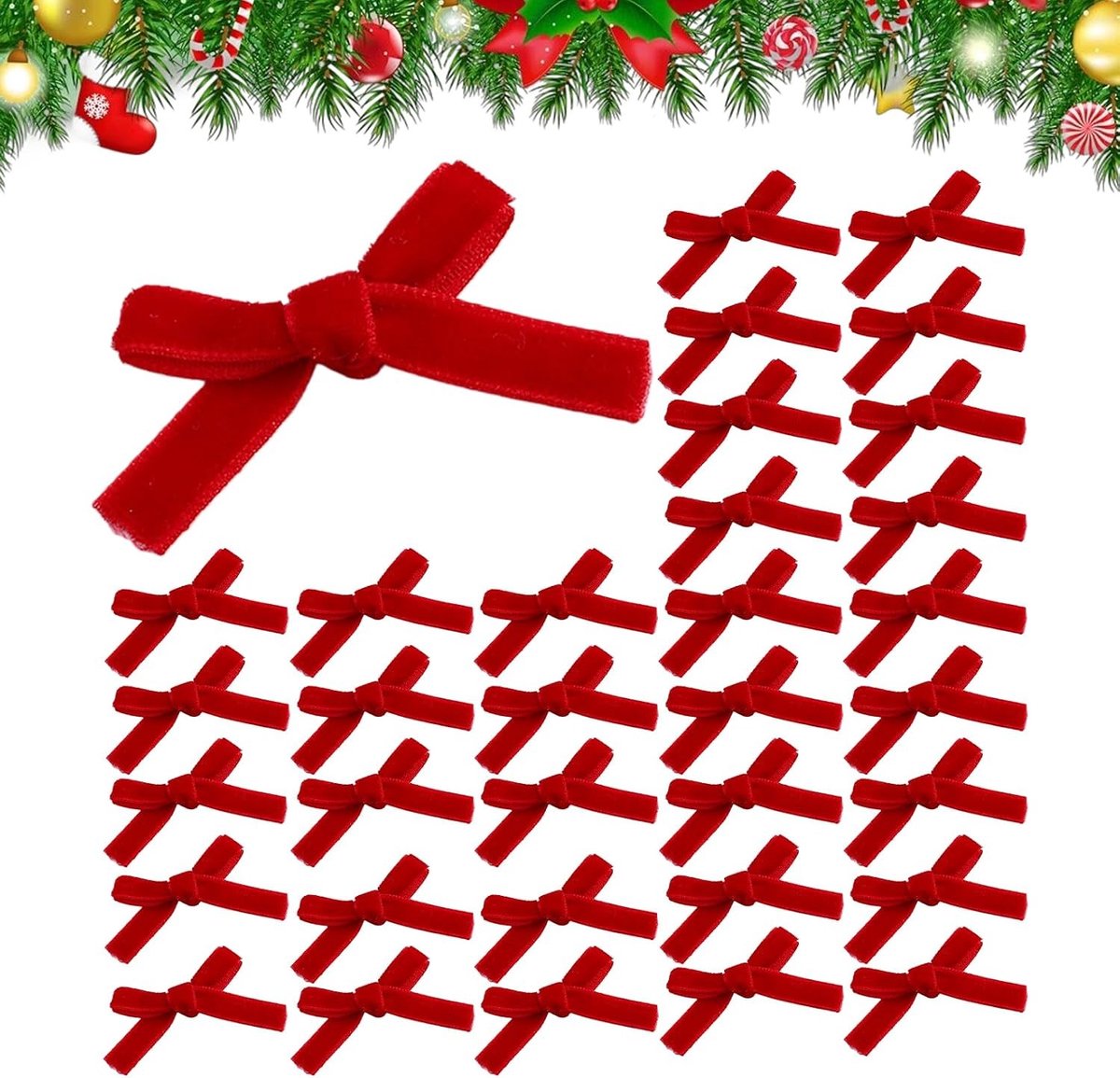 50 Stuks Rode Strikken voor Kerst, Versiering voor de Kerstboom, Fluwelen Cadeau Strikken voor Feestdagen, Bruiloften en Partijen