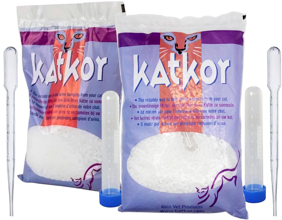 Thijox - KatKor Urinebemonsteringsset - Niet-absorberend Kattenbakvulling voor Urinemonster - 2x 10ml Gegradueerde Reageerbuizen met Veilige Doppen -