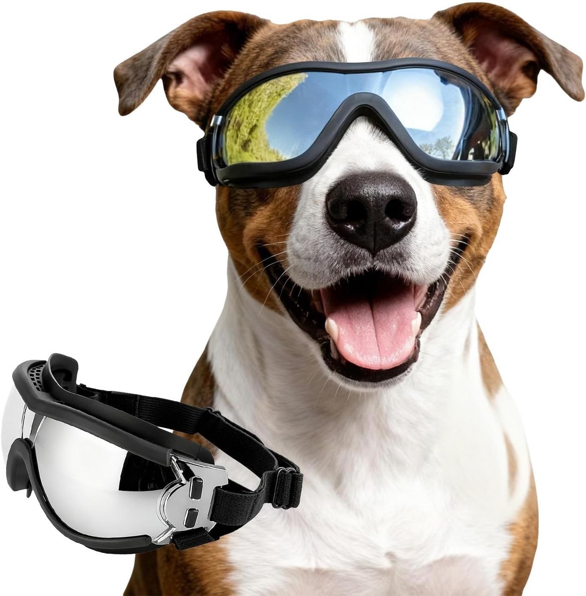 Hondenzonnebril voor Grote en Middelgrote Honden, Waterdichte en Winddichte Oogbescherming, Ideaal voor Buitenactiviteiten en Zomeruitjes