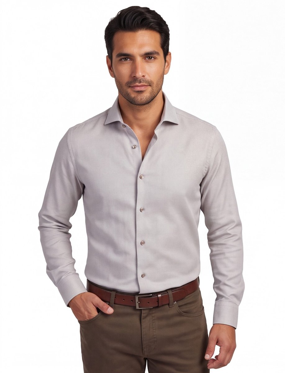 John Miller Overhemd Uni Color Cotton Non-Iron Wide-Spread Collar Midden Bruin / male