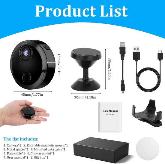Mini Camera - WLAN Camera - Binnen Beveiligen - Bewegingssensor Nachtzicht - 5 x 5 x 2 cm - Zwart — afbeelding 4