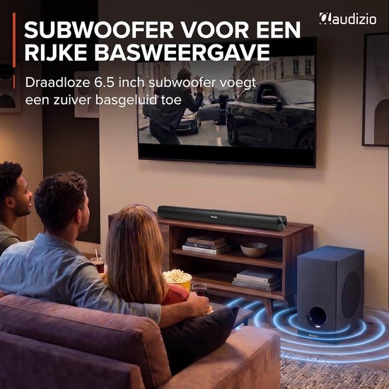 Soundbar met subwoofer - TV speaker set - Krachtig TV geluid - Draadloze bas - 90 cm breed - Zwart — afbeelding 4
