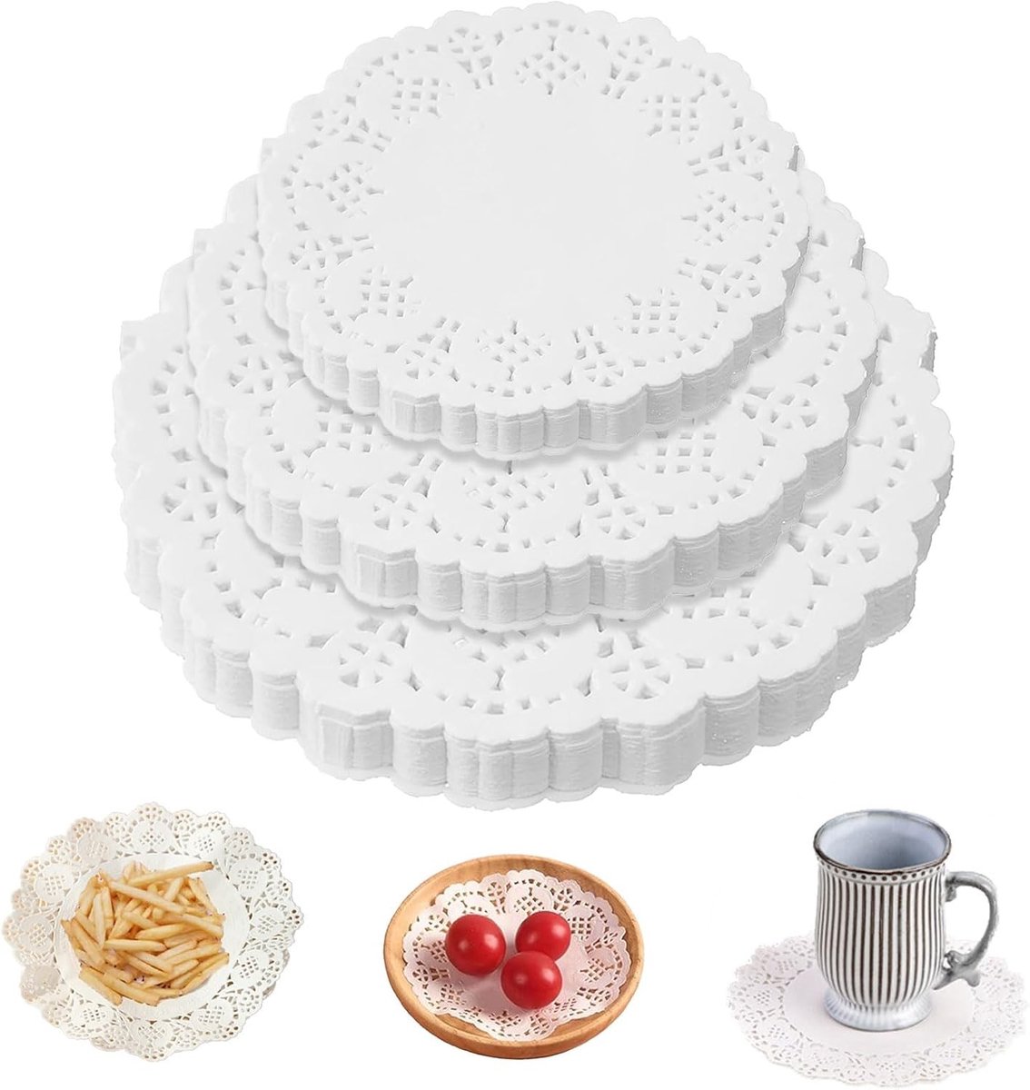 Ronde taartbodems en cakepapier voor desserts, snacks en gebak - 150 stuks in verschillende maten (11,5 cm, 16,5 cm, 21,5 cm)