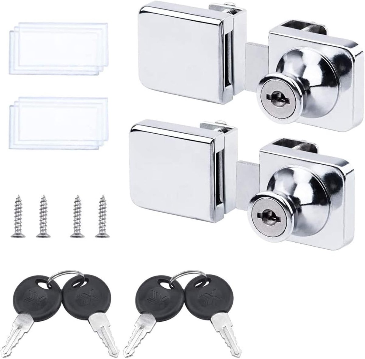 2 Stuks Zinklegering Vierkante Spiegeloppervlak Meubel Deur Display Kasten Slot met Sleutels voor 5-8mm Glasdeur, Ideaal voor Kasten en Gereedschapsboxen