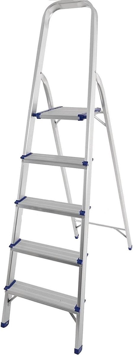 Aluminium Vouwladder - Huishoudtrap - Veilig Klussen - Lichtgewicht en Compact - 5 Treden - Zilver