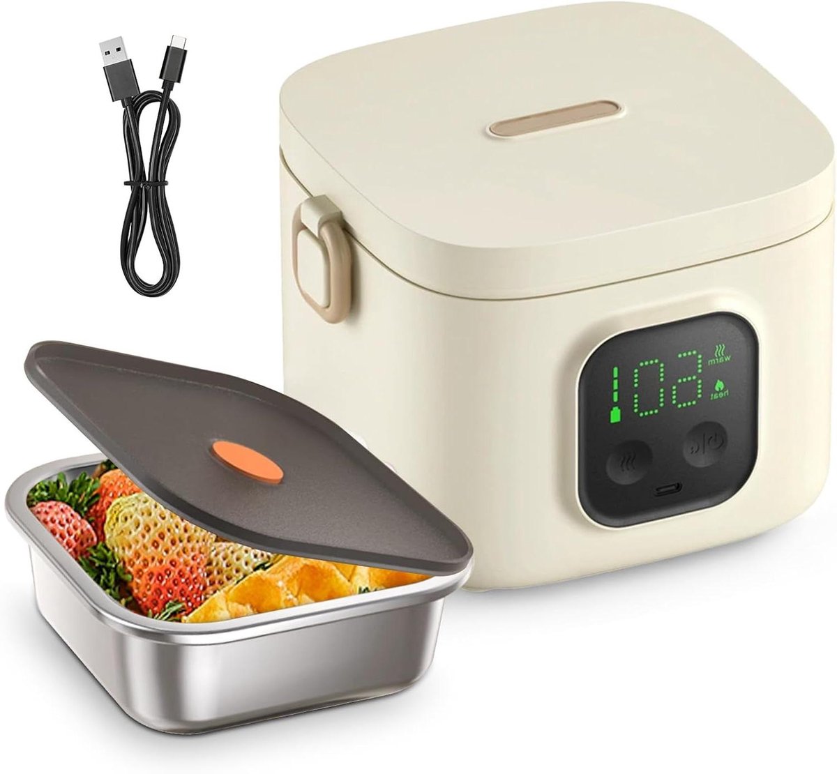 Elektrische lunchbox - Warmhoudbox - Onderweg eten - Met accu - 800 ml - Zwart