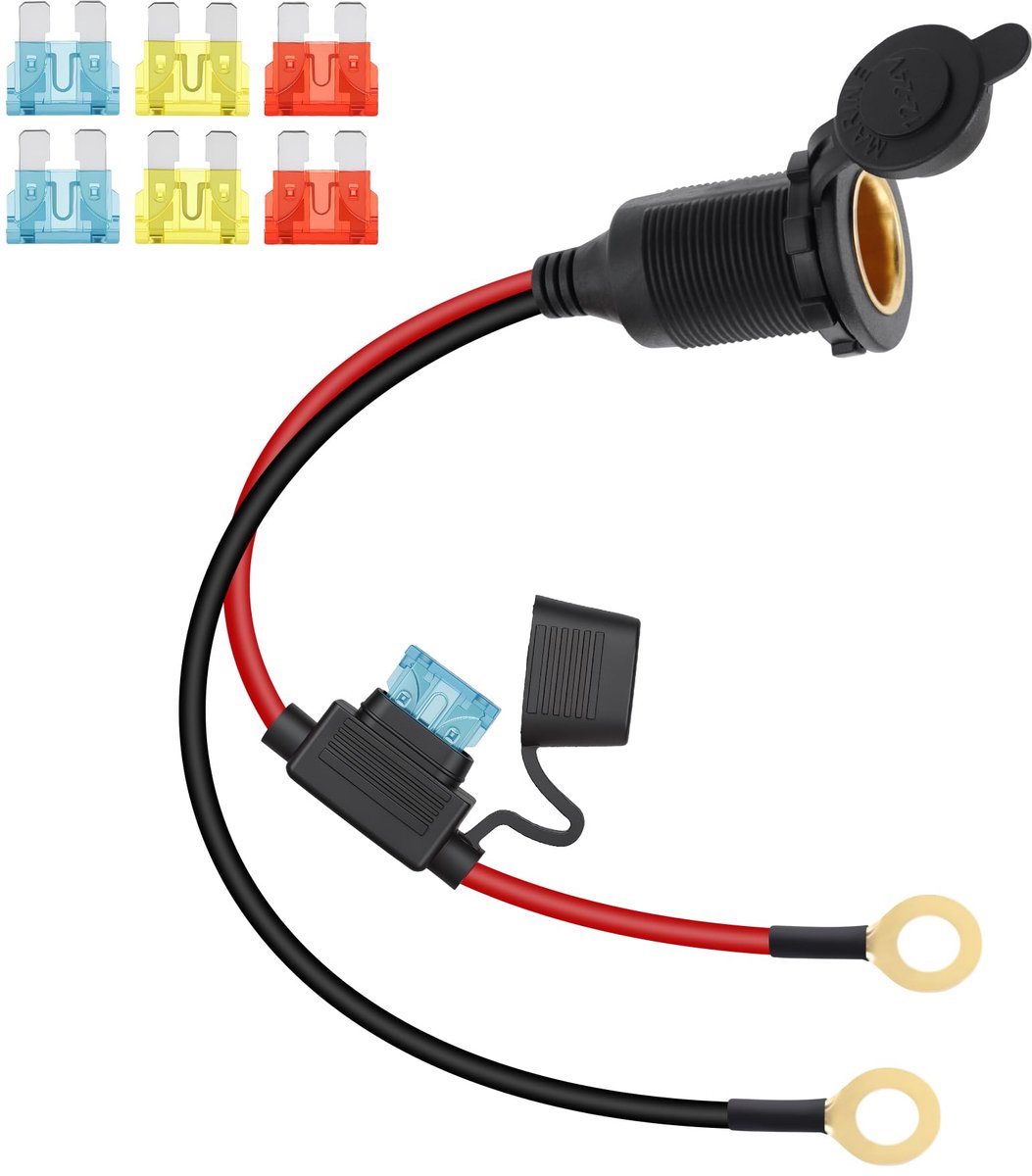 Sigarettenaansteker Splitter - 12V/24V met O-Ring Terminal - Waterdichte Cover - Ideaal voor Motorfiets en Marine - ShopVlot