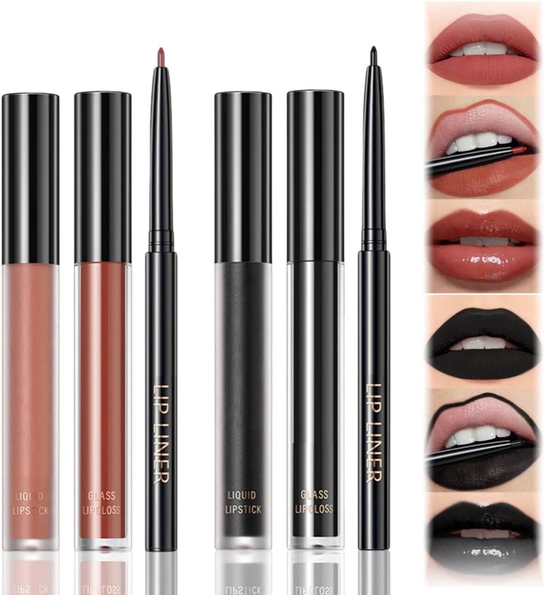 Complete Lippenmake-up Set: 6 Stuks Matte Liquid Lipstick, Glanzende Lipgloss en Lip Contour Pen, Waterproof en Langdurig, Perfect als Cadeau voor Elke Gelegenheid