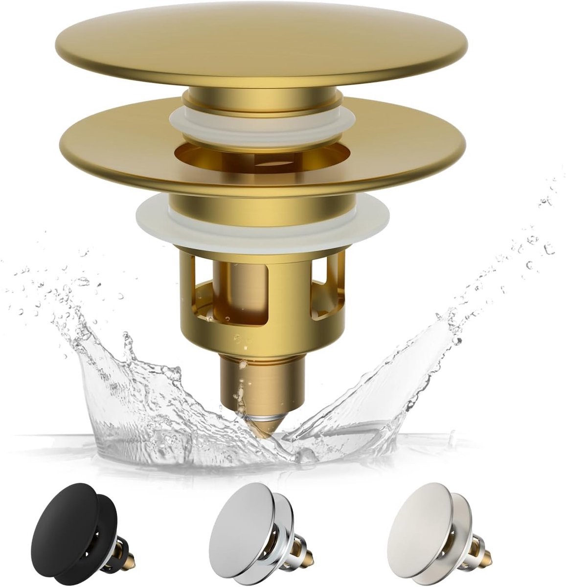 Verstelbare afvoerstopper met filter voor badkamer, geschikt voor 25-46mm, goudkleurig, vervangende stop voor wastafel