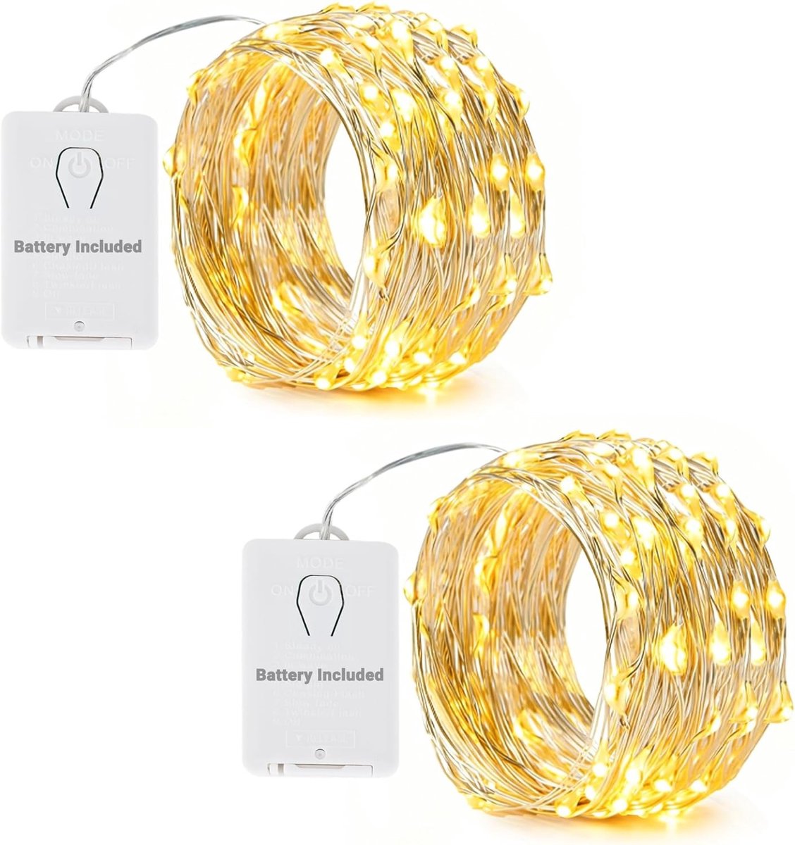 Set van 2 Stuks 6 Meter 60 LED Sfeerverlichting op Batterij met 8 Modi en Timer voor Flessen Decoratie, Kerst, Feest en Bruiloft