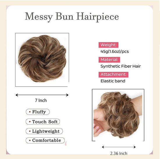 Kruidenelastiek voor een Rommelige Bun - Synthetisch Haarstuk voor Vrouwen en Meisjes in Lichtbruin en Lichtgoud Blond - Perfect voor Dagelijks Gebruik en Feestjes — afbeelding 5