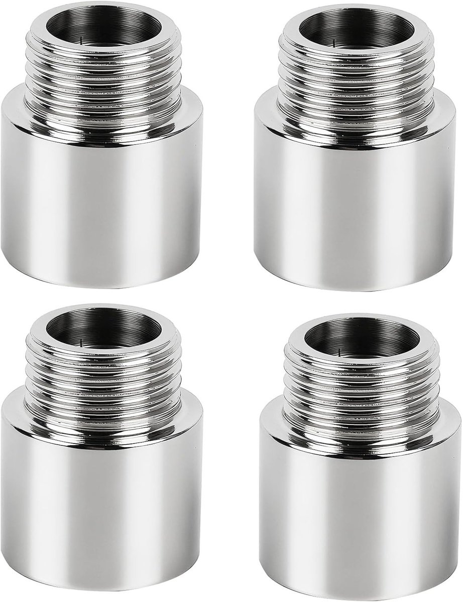 Set van 4 tapuitbreidingen 1/2 inch roestvrij staal met 20 mm schroefdraad, G1/2 vrouwelijke en mannelijke koppeling voor water- en verwarmingsinstallaties
