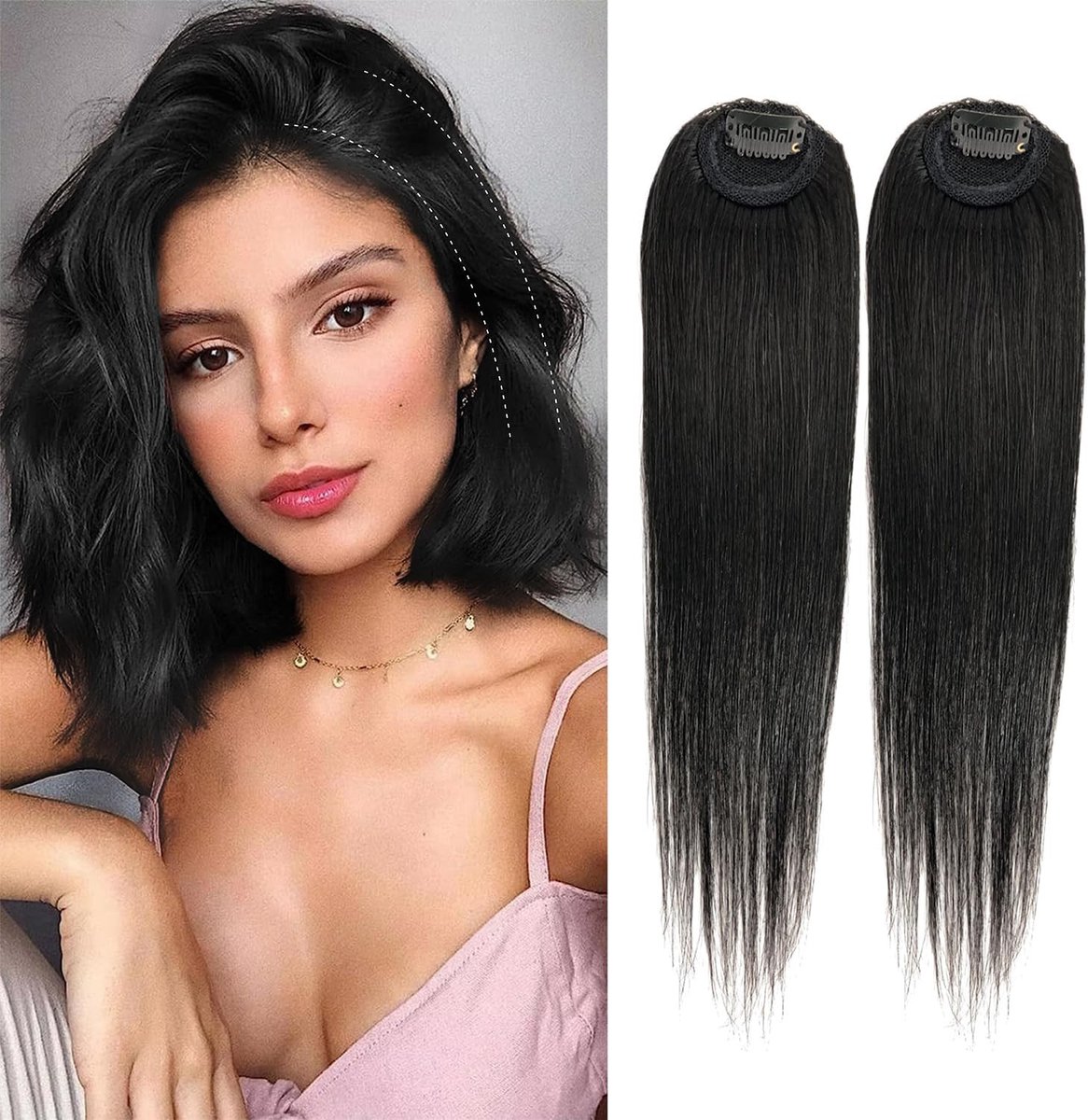 Natuurlijke Haarstukken 12 Inch Steil Haar met Pony voor Dunner Wordend Haar en Extra Volume