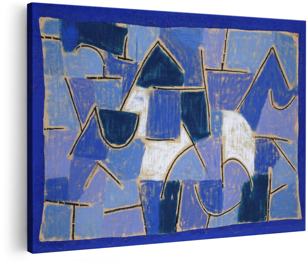 Artaza Canvas Schilderij Abstract - 180x120 cm - Groot - Wanddecoratie Modern - Muurdecoratie Paul Klee - Decoratie Blauw - Schilderijen Op Canvas