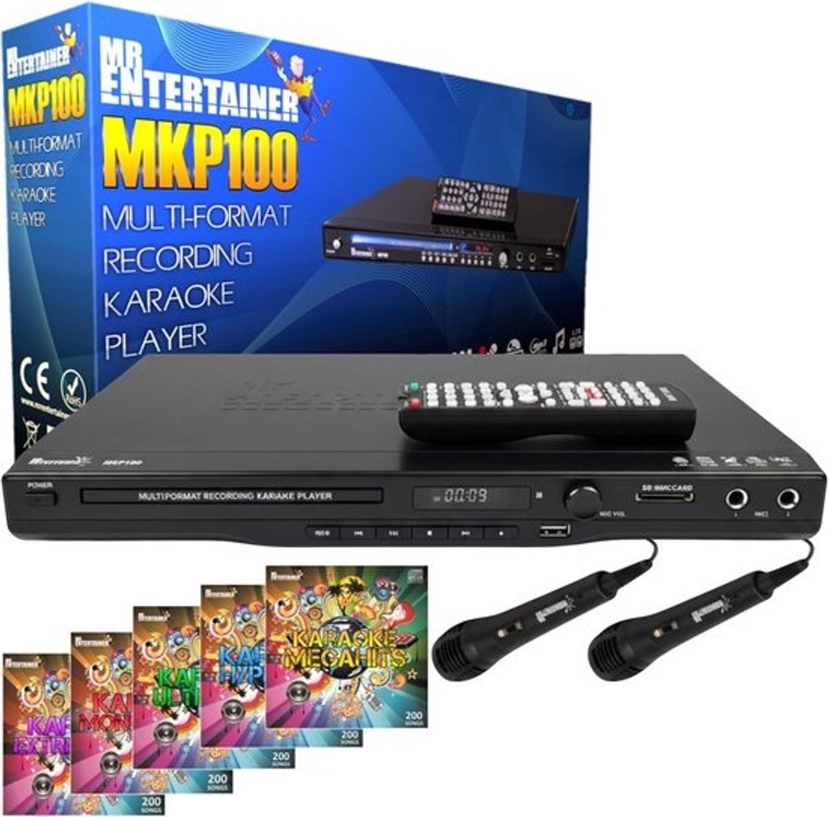 Multi Format Karaoke Machine met HDMI, Opname & USB | Inclusief Bedrade Microfoons en 1300 Nummers