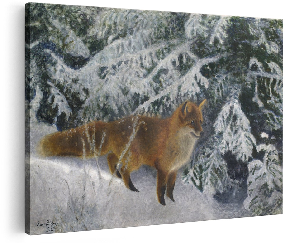 Artaza Canvas Schilderij Vos - 180x120 cm - Groot - Wanddecoratie Dieren - Muurdecoratie Bos - Schilderijen Natuur Landschap - Winter