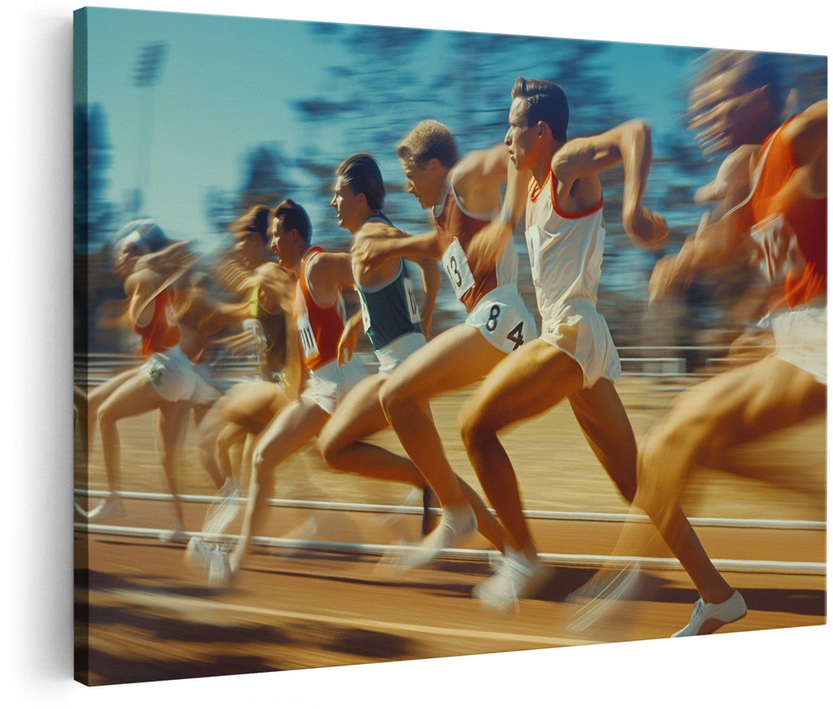 Artaza Canvas Schilderij Atletiek - 180x120 cm - Groot - Wanddecoratie Sport - Muurdecoratie Hardlopen - Decoratie Vintage Sprint - Schilderijen Op Canvas