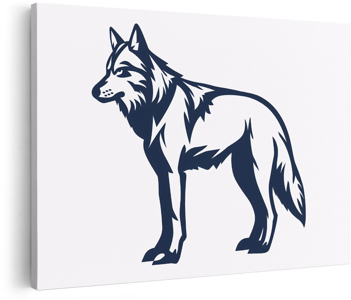 Artaza Canvas Schilderij Wolf - 180x120 cm - Groot - Wanddecoratie Dieren - Muurdecoratie Minimalistisch - Decoratie Blauw - Schilderijen Op Canvas
