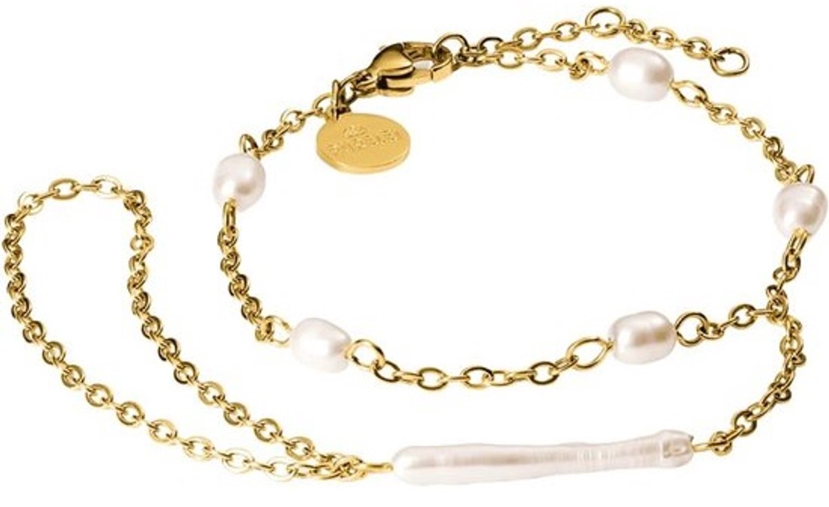 Baroque Parel Armband - Handketting Y2K - Feestelijk Accessoire - Unieke Natuurlijke Parel - Verstelbaar 16-19cm - Goudkleurig
