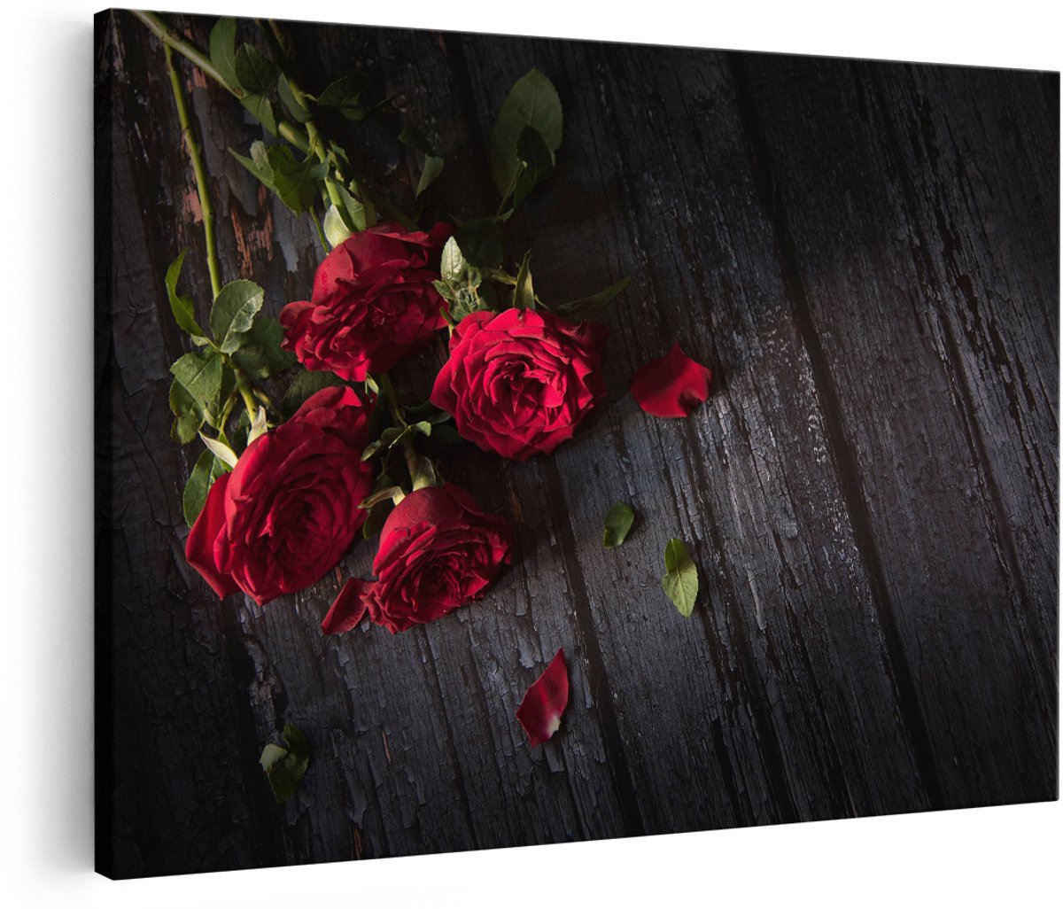 Artaza Canvas Schilderij Rode Rozen Op De Grond - 180x120 cm - Groot - Foto Op Canvas - Wanddecoratie Woonkamer