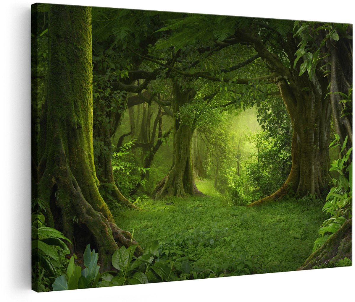 Artaza Canvas Schilderij Groene Tropische Jungle Bos - 180x120 cm - Groot - Wanddecoratie Woonkamer - Schilderijen - Muurdecoratie