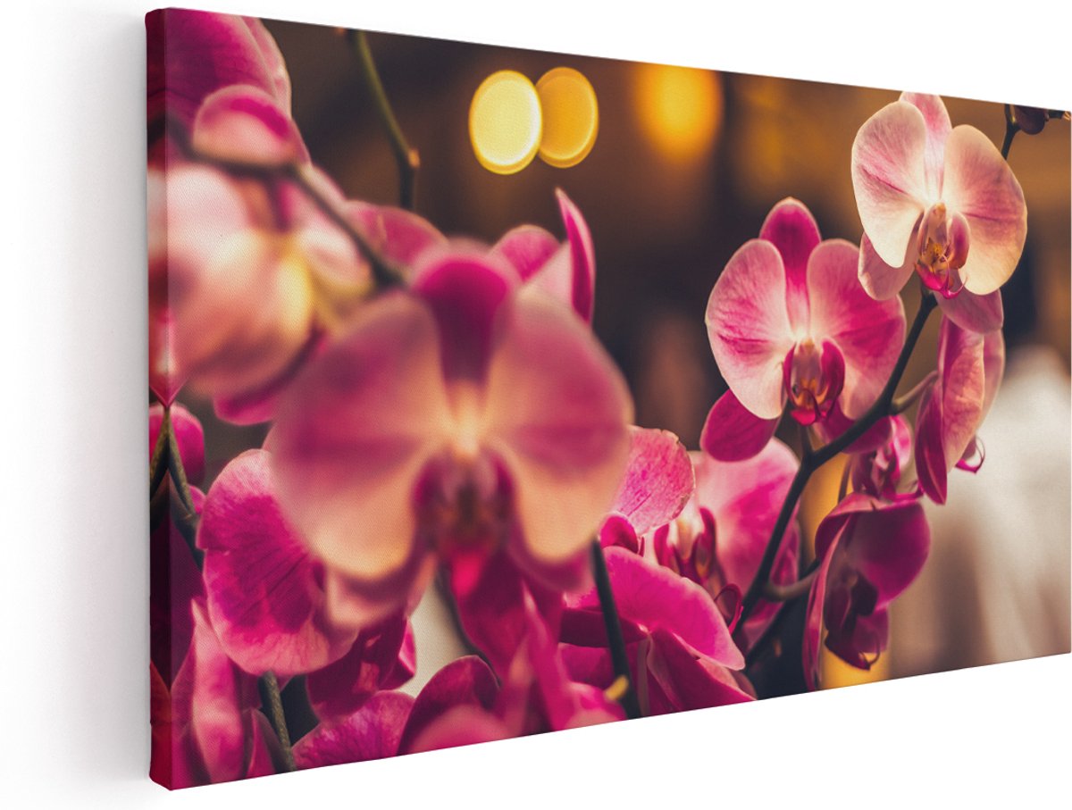 Artaza Canvas Schilderij Roze Orchidee Bloemen - 180x90 cm - Groot - Wanddecoratie Woonkamer - Schilderijen - Muurdecoratie