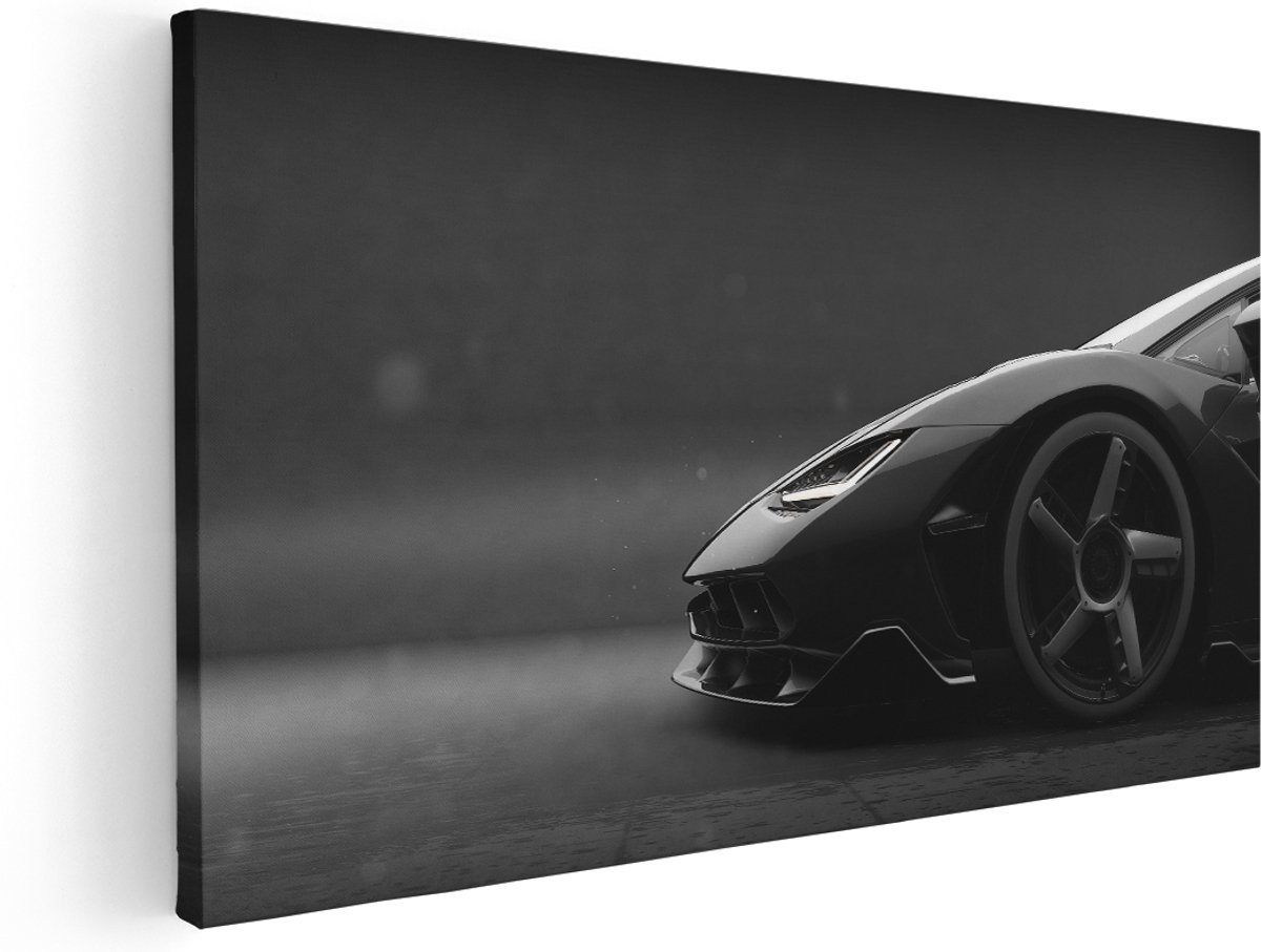 Artaza Canvas Schilderij Zijaanzicht Zwarte Sportwagen Auto - 180x90 cm - Groot - Wanddecoratie Woonkamer - Schilderijen - Muurdecoratie