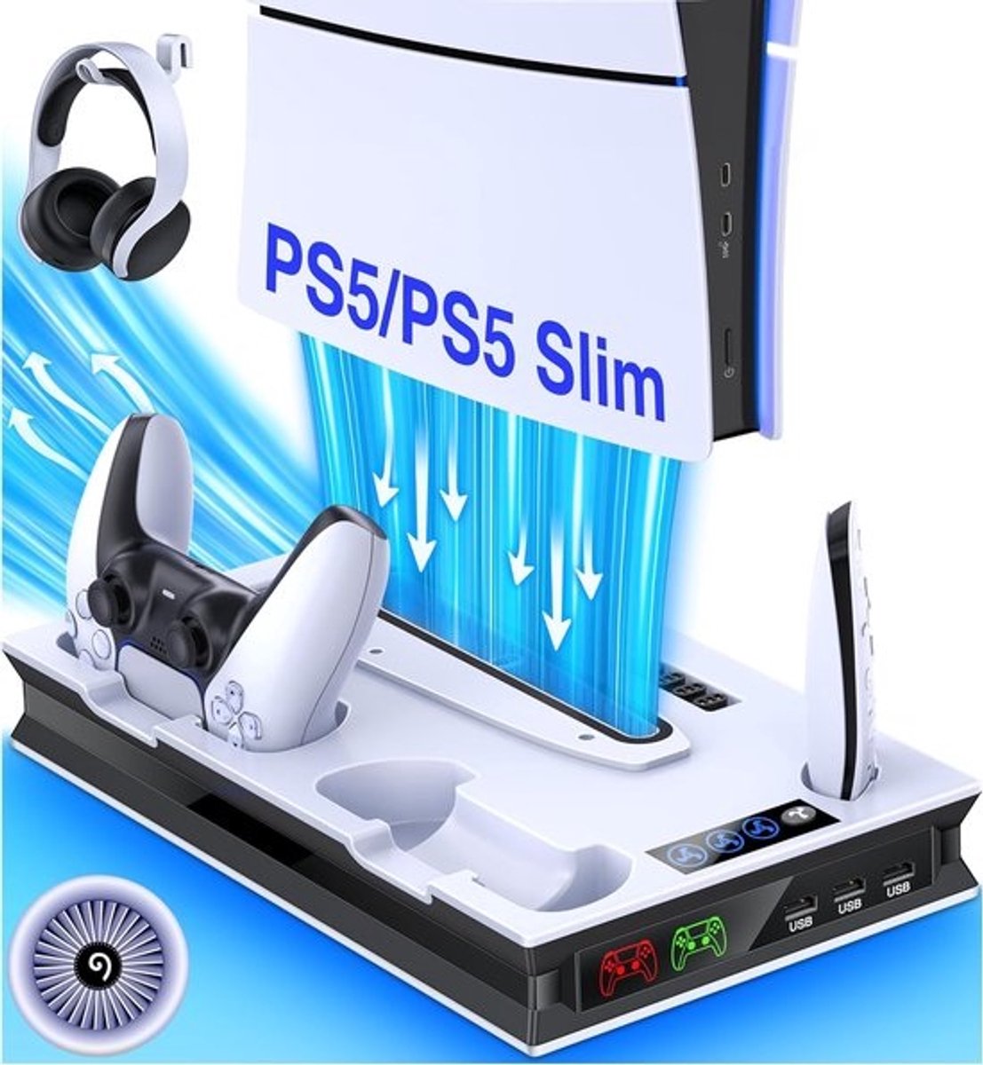 Verticale Standaard voor PS5 Slim met Oplaadstation en 3 USB-Poorten
