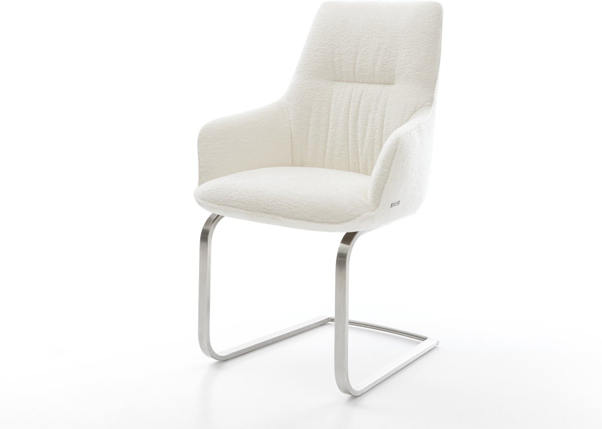 Sledestoel Zelia-Flex met armleuning sledemodel vlak roestvrij staal bouclé zacht beige pocketveer kern