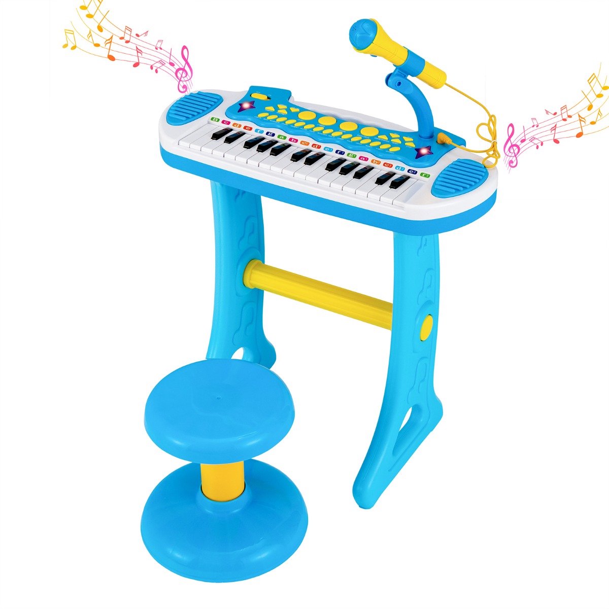 SureDeal® - Keyboard - Elektronisch Toetsenbord - Kinderen - Krukje - Microfoon - Kinderen Vanaf Jaar - 45x23x45 cm - Blauw