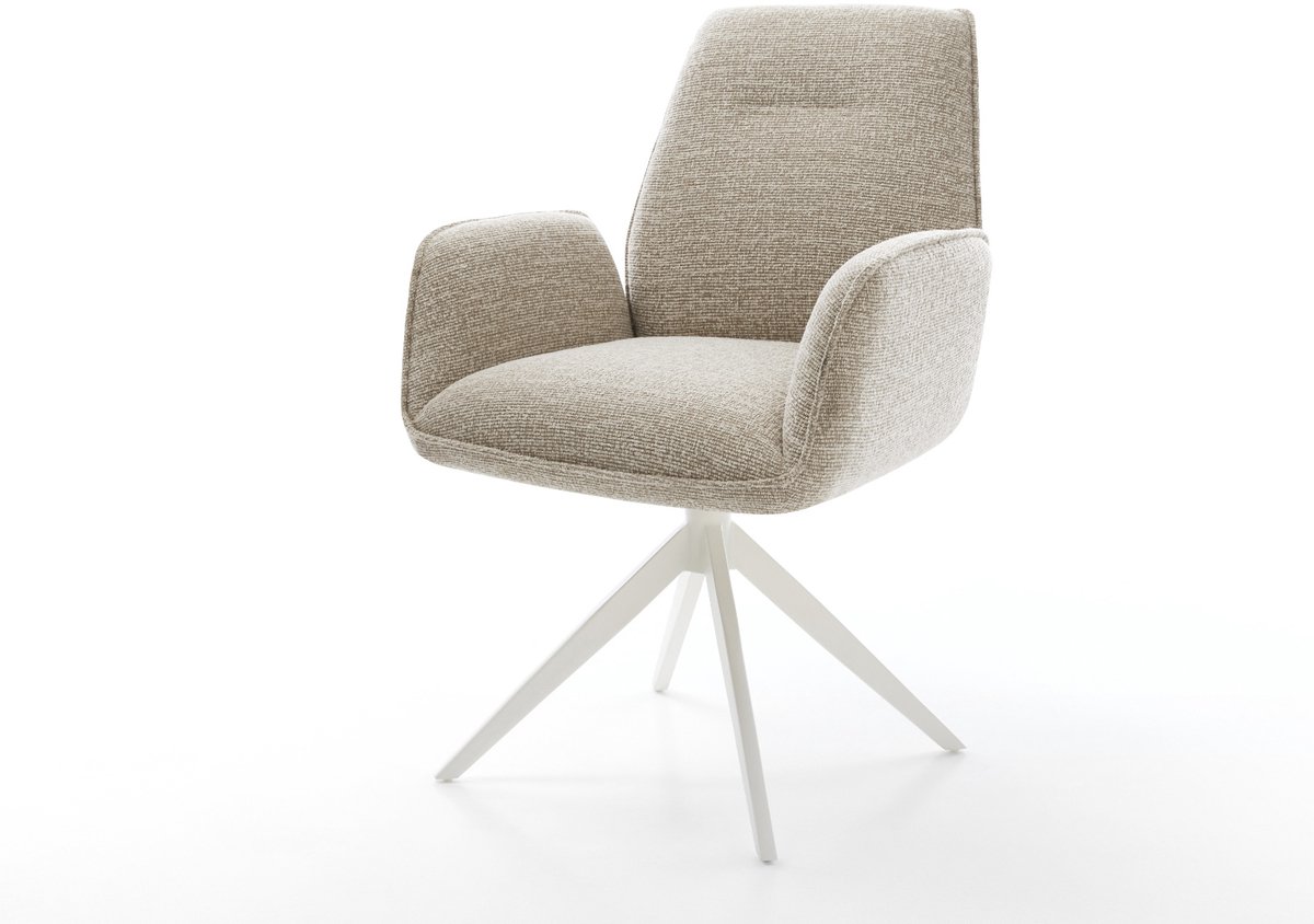 Eetkamerstoel Zoa-Flex kruisframe breed wit geweven stof beige 360° draaibaar rocker-functie pocketveer kern