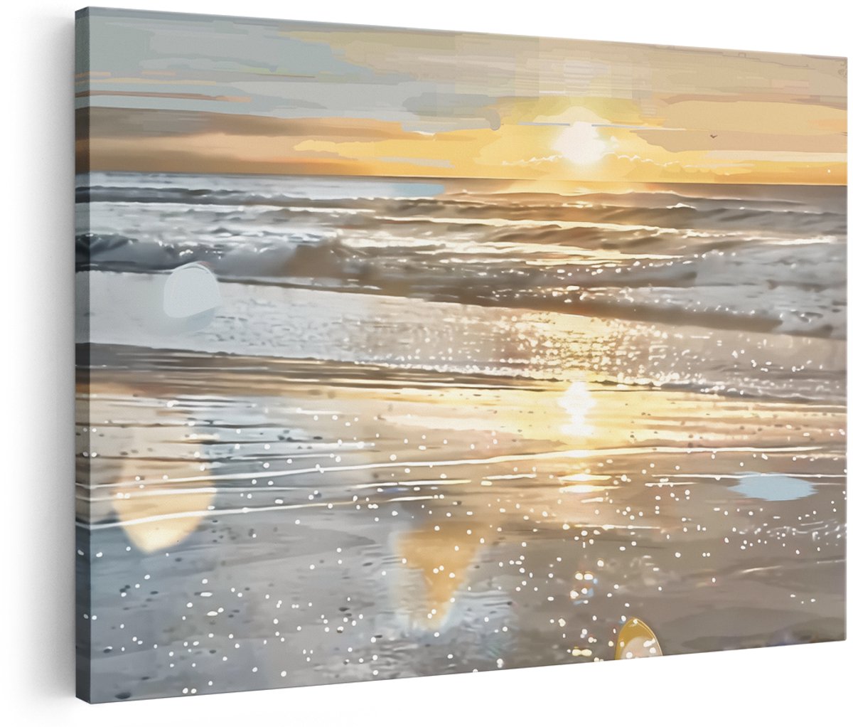Artaza Canvas Schilderij Kunstwerk van Zonsondergang op een Strand - Landschap - 180x120 cm - Groot - Wanddecoratie Woonkamer - Schilderijen - Muurdecoratie