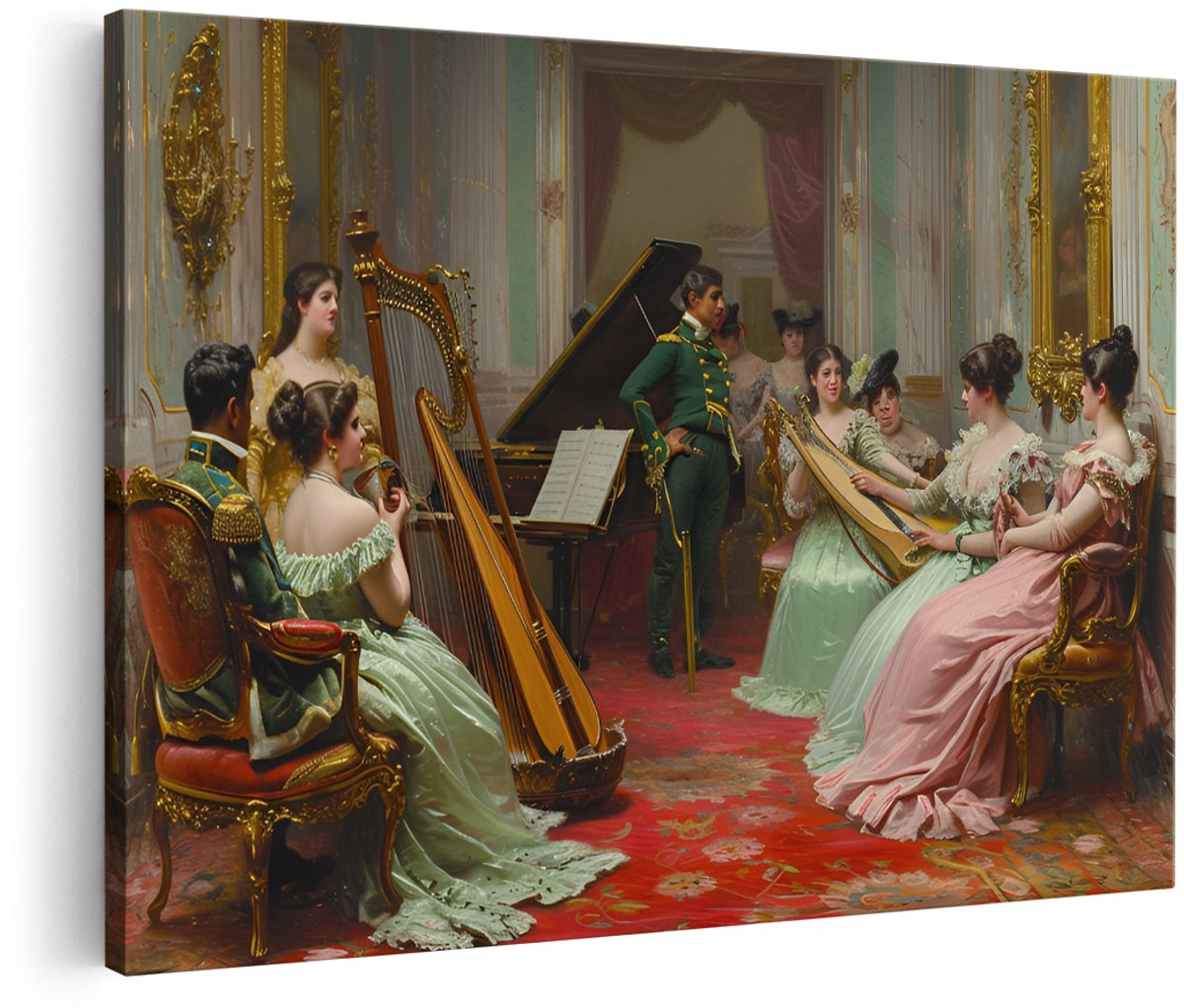 Artaza Canvas Schilderij Salonconcert - 180x120 cm - Groot - Wanddecoratie Klassiek Schilderij Vrouw - Muurdecoratie Vintage Muziek - Decoratie Barok