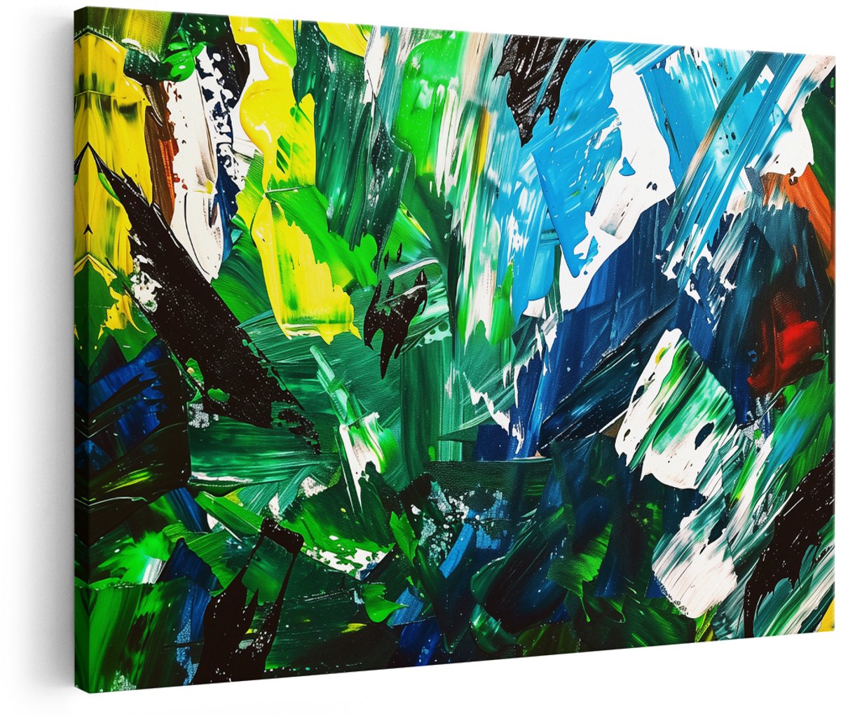 Artaza Canvas Schilderij Abstract met Groene Blauwe en Gele Kleuren - 180x120 cm - Groot - Wanddecoratie Woonkamer - Schilderijen - Muurdecoratie