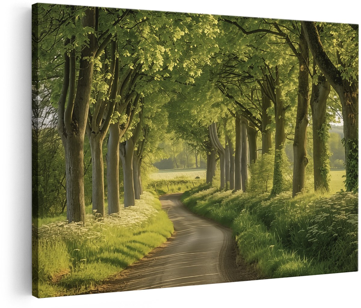 Artaza Canvas Schilderij Weg met Bomen Langs de Kant - 180x120 cm - Groot - Wanddecoratie Woonkamer - Schilderijen - Muurdecoratie