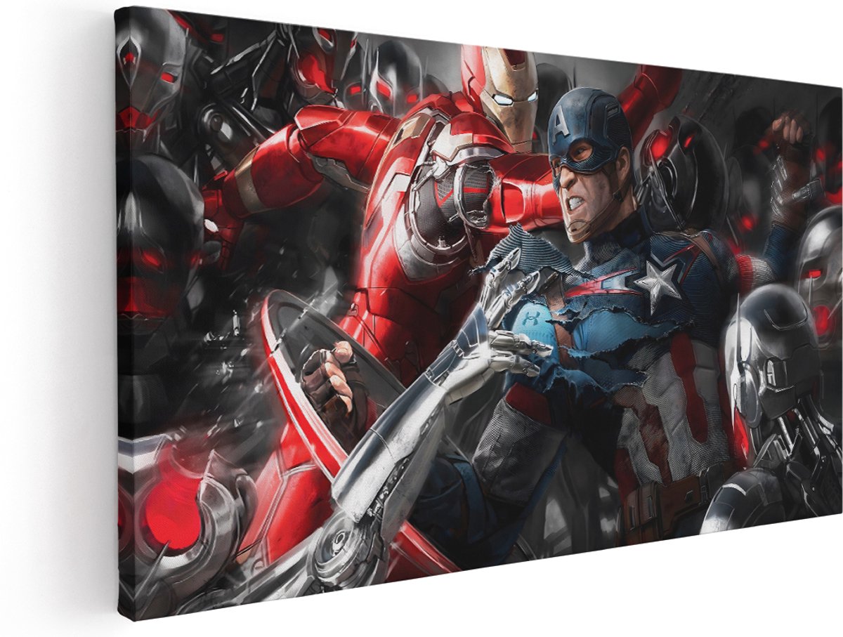 Artaza Canvas Schilderij Avengers - 180x90 cm - Groot - Wanddecoratie Marvel - Muurdecoratie Superhelden Slaapkamer - Kamer Accessoires Film