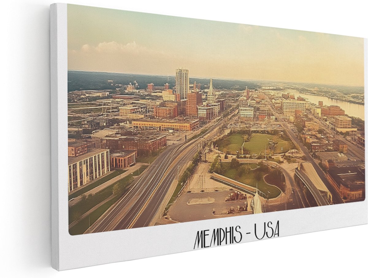 Artaza Canvas Schilderij Memphis Tennessee - 180x90 cm - Groot - Wanddecoratie Skyline USA - Muurdecoratie Landschap Stad - Schilderijen Op Canvas