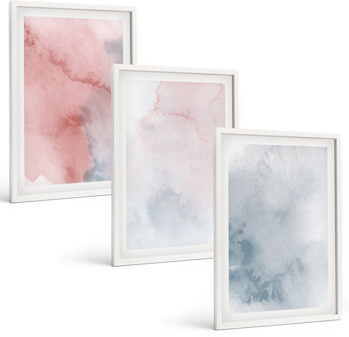 Wallfluent 3-Delige Schilderij Set - Pastelkleurige Aquarelverf Op Canvas Met Kleurrijke Texturen - 40 x 60 - Decoratieve Schilderijen - Wanddecoratie - Hal - Interieur Decoratie