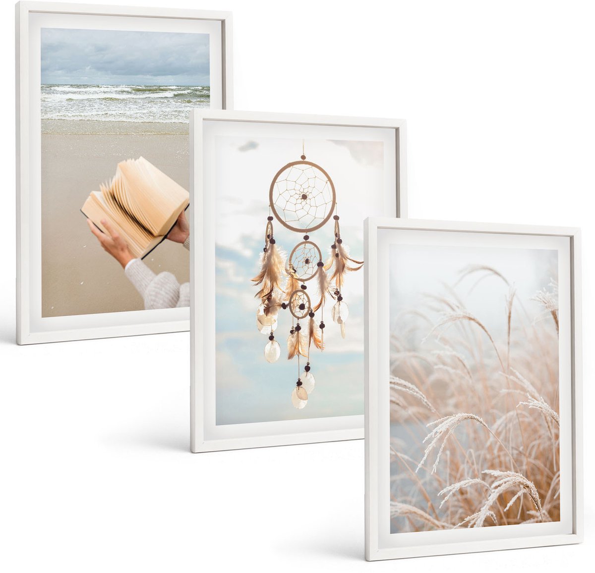 Wallfluent 3-Delige Schilderij Set - Rustige Landschappen, Delicate Zomeruitzichten, Boho-Stijl - 40 x 60 - Wanddecoratie - Schilderijen Set - Kantoor - Interieur Decoratie