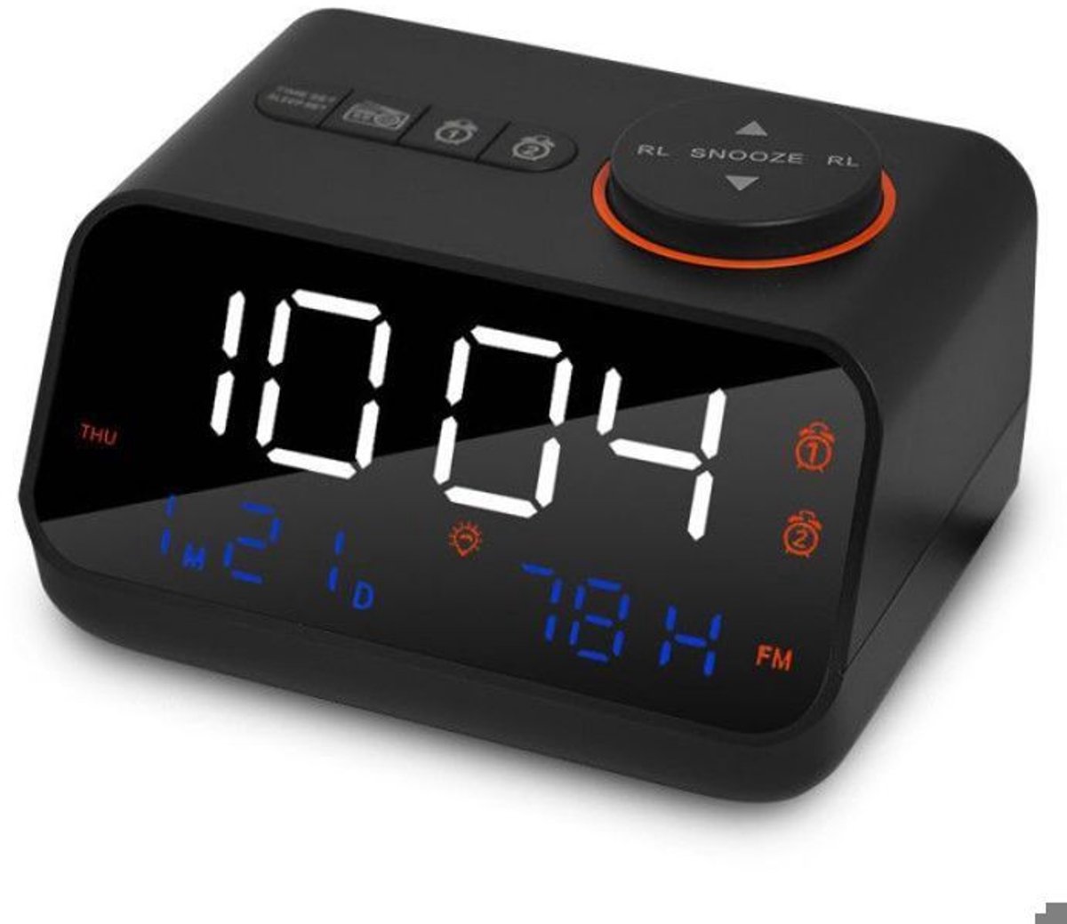 Oplaadbare digitale wekkerradio - 2 FM-wekkers, snooze-functie, USB-interface, thermometer, hygrometer