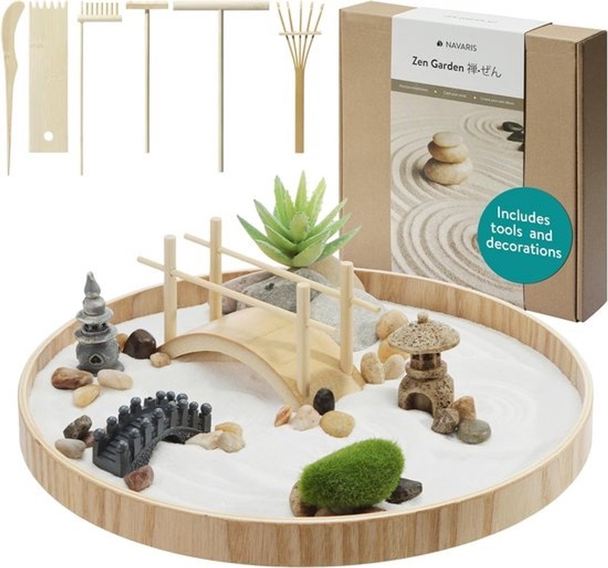 Mini Zen Tuin Set met Harken en Stapelbare Stenen - Stressvermindering en Decoratie