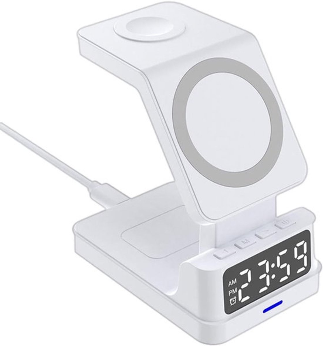 Digitale Wekker met 15W Draadloos Opladen: Magnetisch Oplaadstation en 4-in-1 Telefoonoplader