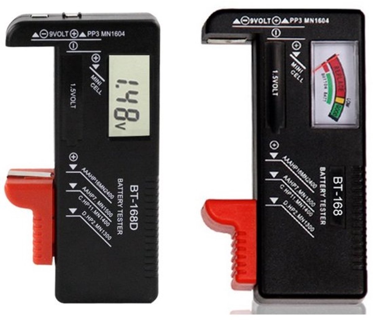 Set van 2 Digitale Batterijtesters: Voltage Checker & Power Level Meter voor AA, AAA, C, D, 9V en Knoopcellen